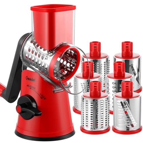 Rotary Cheese Grater Vegetable Shredder With 6 Interchangeable Blades No Slip Suction Base