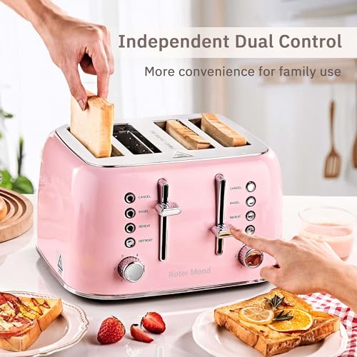 Toaster 4 Slice Retro Stainless Steel with Extra Wide Slots Bagel