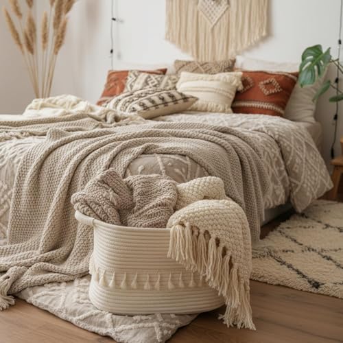 White Cotton Rope Baskets for Storage (3 Count)