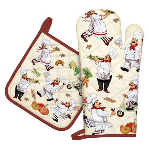 Chef Oven Mitts and Pot Holders Set