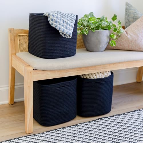 Storage Cubes 11 Inch Cotton Rope Woven Baskets for Organizing (3 Count)