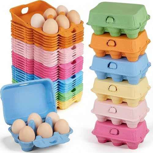 30 Pieces Colored Paper Pulp Egg Cartons 2 x 3 Colorful Style Vintage Blank Egg Cartons for Fresh Duck Quail Storage Kitchen Family Farmhouse (30 Count)