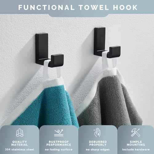Towel Hooks for Bathrooms Matte Black (4 Count)