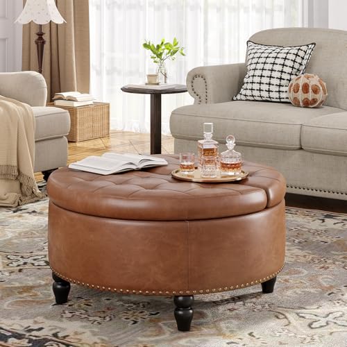 31.5 Inch Large Round Ottoman with Storage Circular