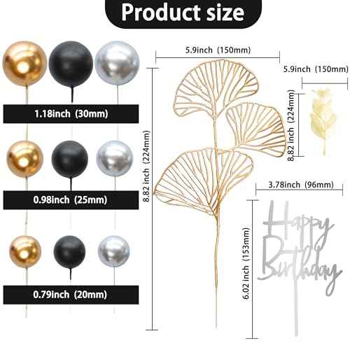 57Pcs Purple Balls Cake Topper Boho Grass Cake topper Pearl Balls Acrylic Happy Birthday Cake Decorations for Wedding Baby Shower Birthday Boho Themed Party Supplies Black Gold Silver (57 Count)