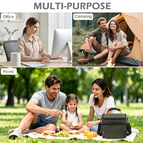 Double Layer Cooler Insulated Lunch Bag Adult Lunch Box Large Tote Bag for Men (2 Count)