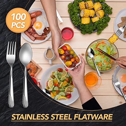 200 Pcs Dinner Forks and Spoons Silverware Set (100 Count)