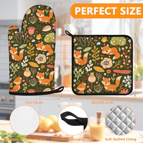 Fox Flower Oven Mitts and Pot Holders Sets 4Pcs
