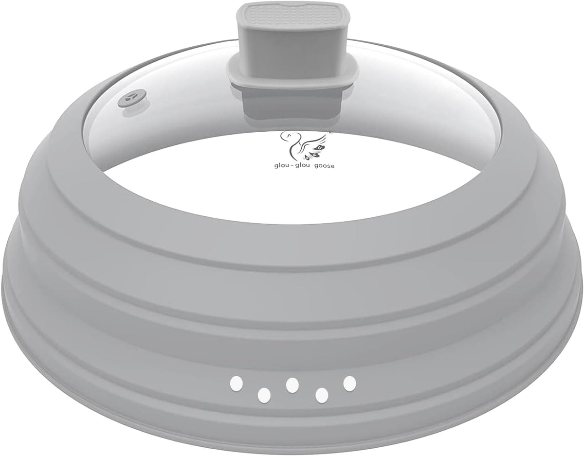 Microwave Splatter Cover Glass Cover Guard Lid with Collapsible Silicone for Food Pot Plate Cover 9.8 inch Light Grey