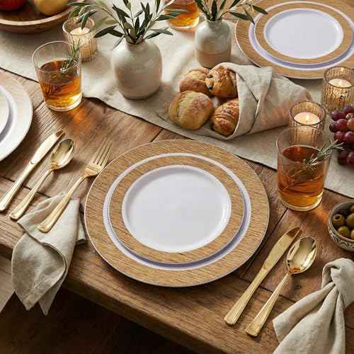 102 Pcs Wood Grain Brown Plastic Plates (102 Count)