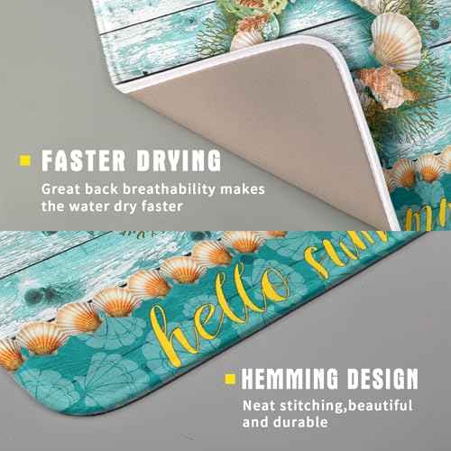 Coastal Wreath Dish Drying Mat 16x18 inch Starfish Shell Absorbent Microfiber Dish Rack Mats Drainer Pad Kitchen Countertop Accessories
