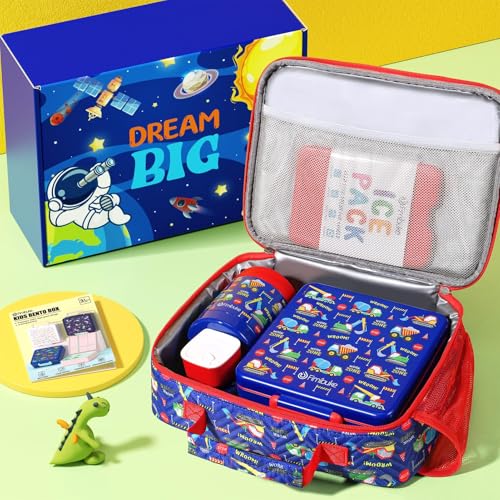Kids Bento Snack Lunch Box with Thermo Insulated Toddler Lunch Bag