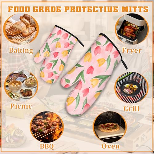 Pink Tulip Oven Mitts and Pot Holders Set (4 Count)