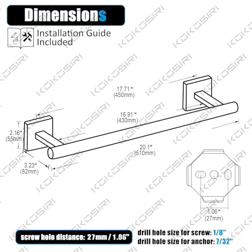 Towel Bar Bathroom Towel Holder for Bath Kitchen Cabinet Towel Rails 20 Inch Oil Rubbed Bronze Stainless Steel B4005ORB