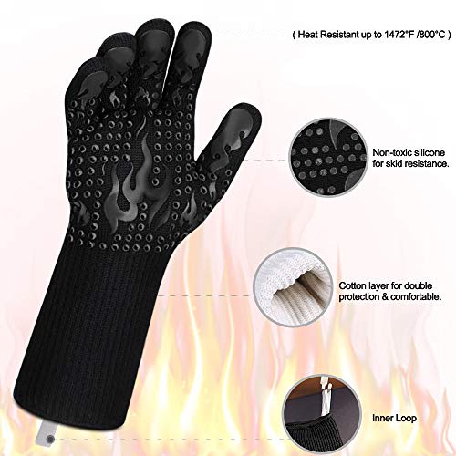 BBQ Gloves 1472 Degree F Heat Resistant Grilling Gloves Silicone Non