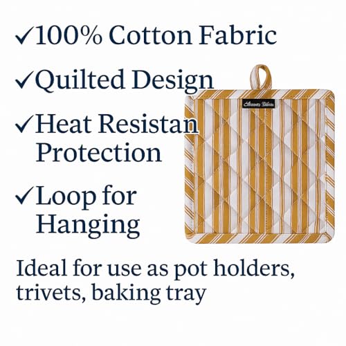 Double Stripe Pot Holders Heat Resistant Cotton Set of 3 Nonslip 8"x8" Inch Hot Pads for Kitchen (3 Count)