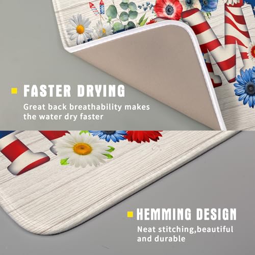 American Flag Dish Drying Mat Home Flowers Absorbent Dishes Pad for Kitchen Counter 16 X 18 In