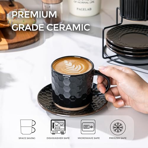 6 OZ Coffee Mugs with Saucer and Stand (4 Count)