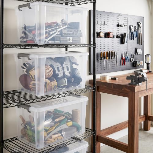 44.4 QT Plastic Storage Bins with Latching Lids Stackable Storage Containers for Organizing Large Clear Storage Box for Garage (8 Count)
