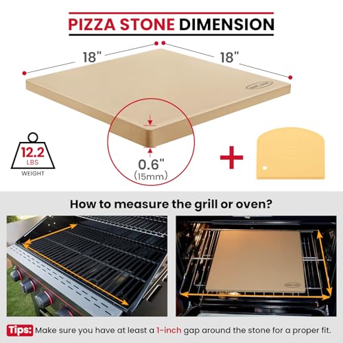 18 x 18 Inch Extra Large Pizza Stone for Oven and Grill