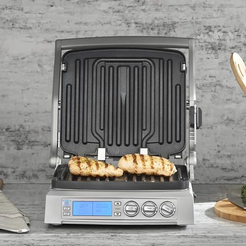 6-in-1 Elite Griddler, Electric Grill, Griddle & Top Melt, 500°F Temperature Sear Function, LCD Screen, Dishwasher-Safe Cooking Plates, GR-300NAS, Stainless Steel