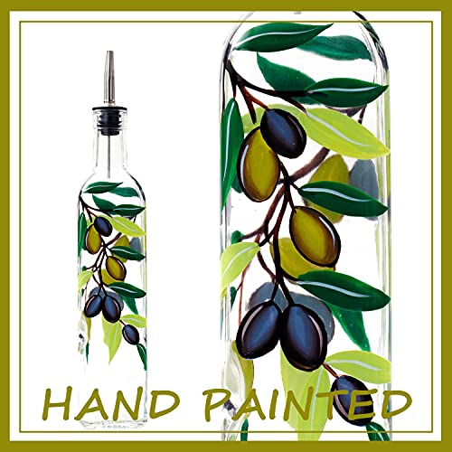 17oz Hand Painted Glass Olive Oil Bottle Dispenser