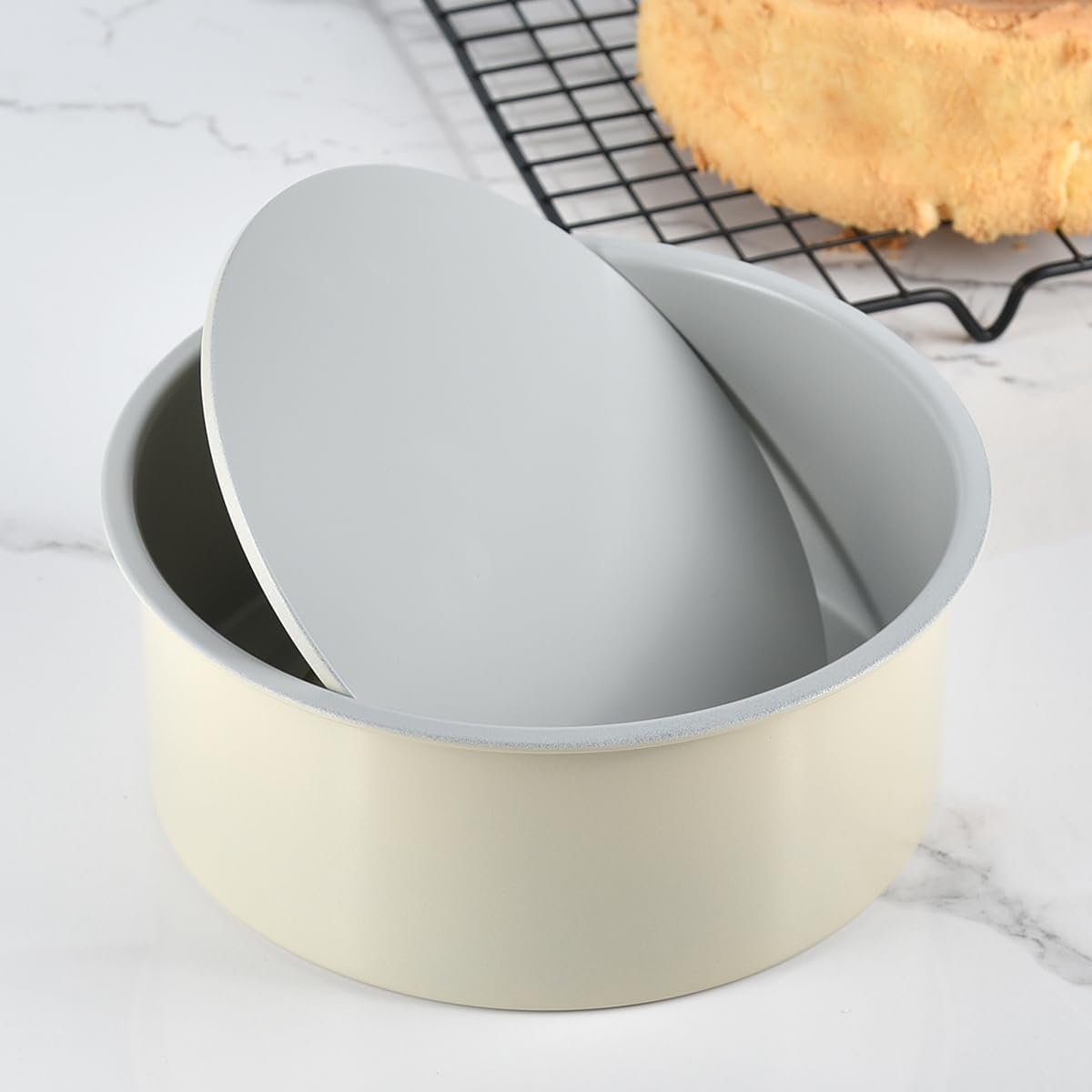 Guowall 6 inch Cake Pan with Removable Bottom Carbon Steel Round Chiffon Cake Tin Round Shaped Nonstick Cheesecake Mould for Baking - Cream Color - Culinary Roots