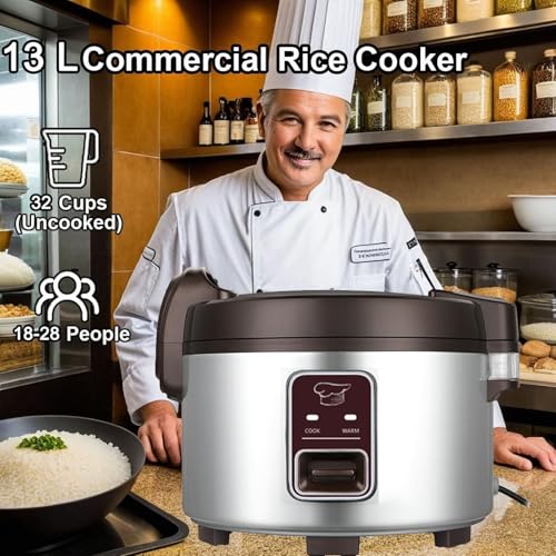 13.8 QT Large Commercial rice cooker 65 cups cooked 32 cups uncooked rice Commercial Electiric Rice Warmer for 18