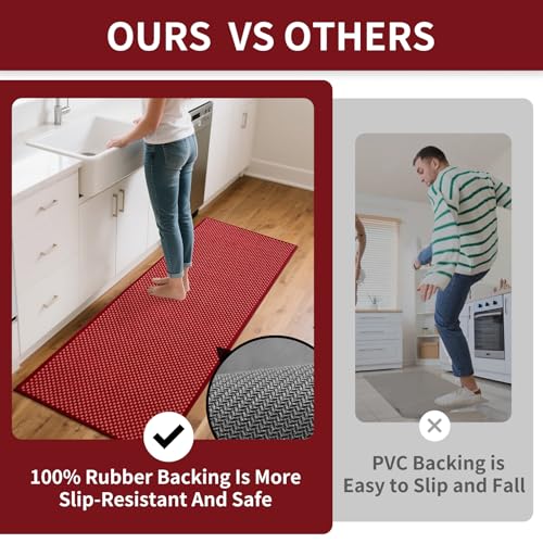 Kitchen Rugs Kitchen Mats for Floor Non Slip Washable Red 17" x47