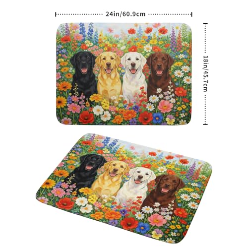 Spring Absorbent Drying Mat Colorful Flowers Dog Dish Drying Mat for Kitchen Counter 18 X 24 In