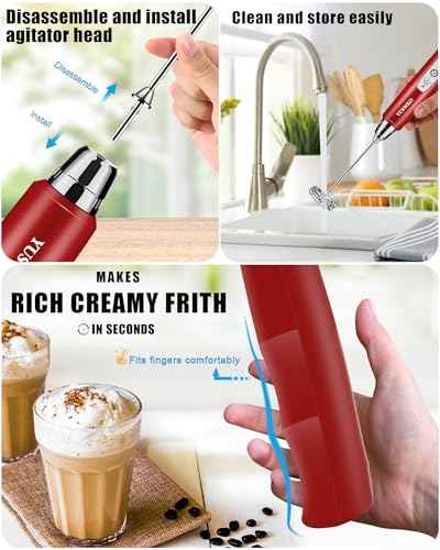 Red Rechargeable Milk Frother for Coffee