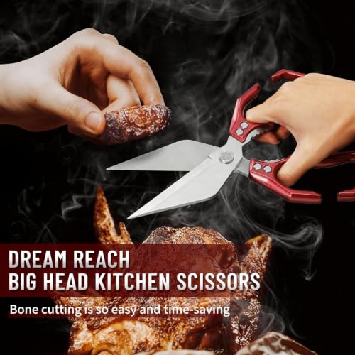 Heavy Duty Poultry Shears for Food with Red Ergonomic Handle