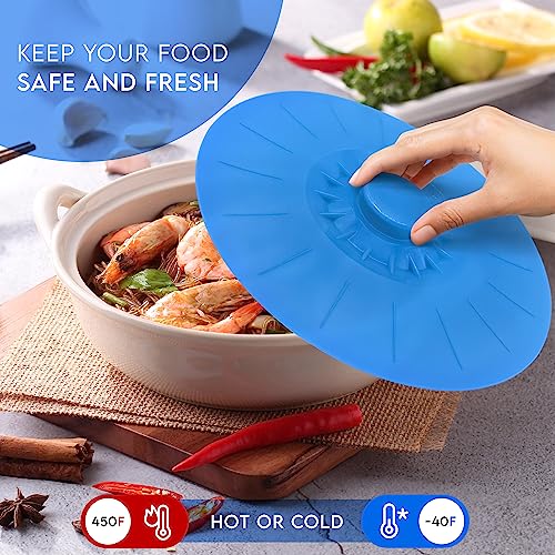 Silicone Bowl Lids Blue Set of 5 Reusable Suction Seal Covers for Bowls (5 Count)