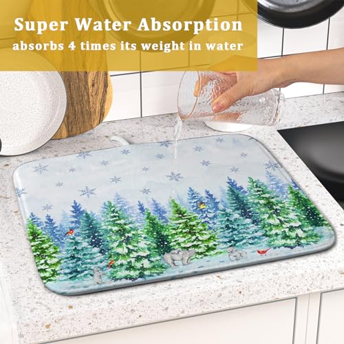 Winter Bear Bird Dish Drying Mat