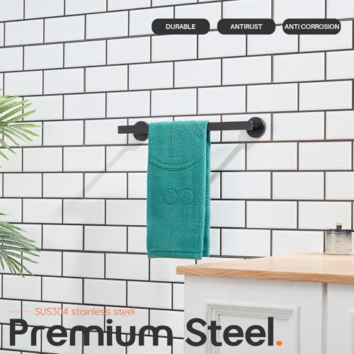 16 Inch Bathroom Towel Bar Bath Towel Rack Kitchen Towel Holder Towel Hanger Wall Mounted SUS304 Stainless Steel Matte Black AN4001MB