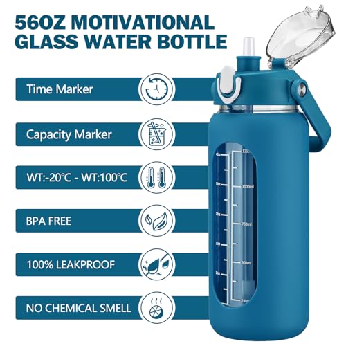 56oz Glass Water Bottles with Straw