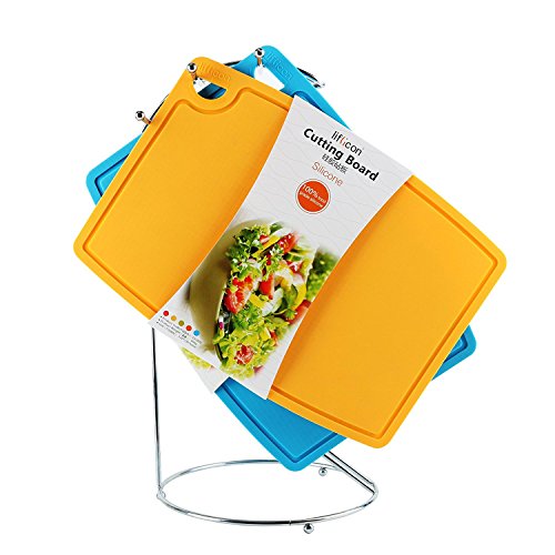 Thick Silicone Cutting Board 12.6'' x 9.1'' Juice Grooves Easy Grip Handle Dishwasher Safe