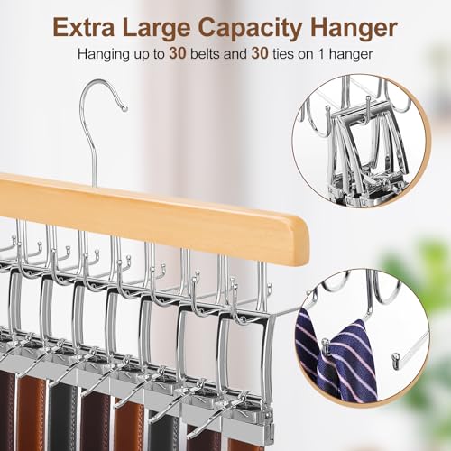 2 in 1 Belt Tie Hanger for Closet Max 30 Belts with 30 Ties Capacity