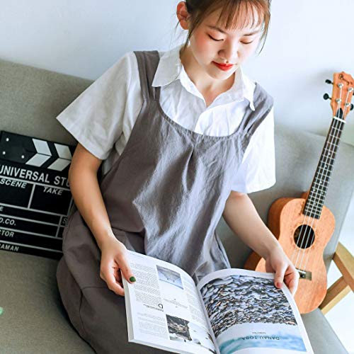 Japanese Linen Cross Back Kitchen Cooking Aprons for Women with Pockets Cute for Baking Painting Gardening Cleaning Gray