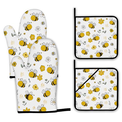 Cute Bee Oven Mitts and Pot Holders (4 Count)