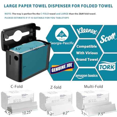 Multifold Paper Towel Dispenser Countertop Black Wide Design Large Capacity