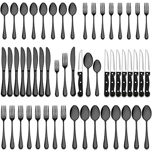 24 Piece Black Flatware Set with Steak Knives (4 Count)