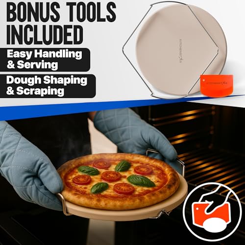 14 inch Pizza Stone for Oven and BBQ Grill with Handles