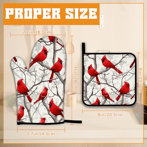 Red Cardinal Oven Mitts and Pot Holders Set (4 Count)