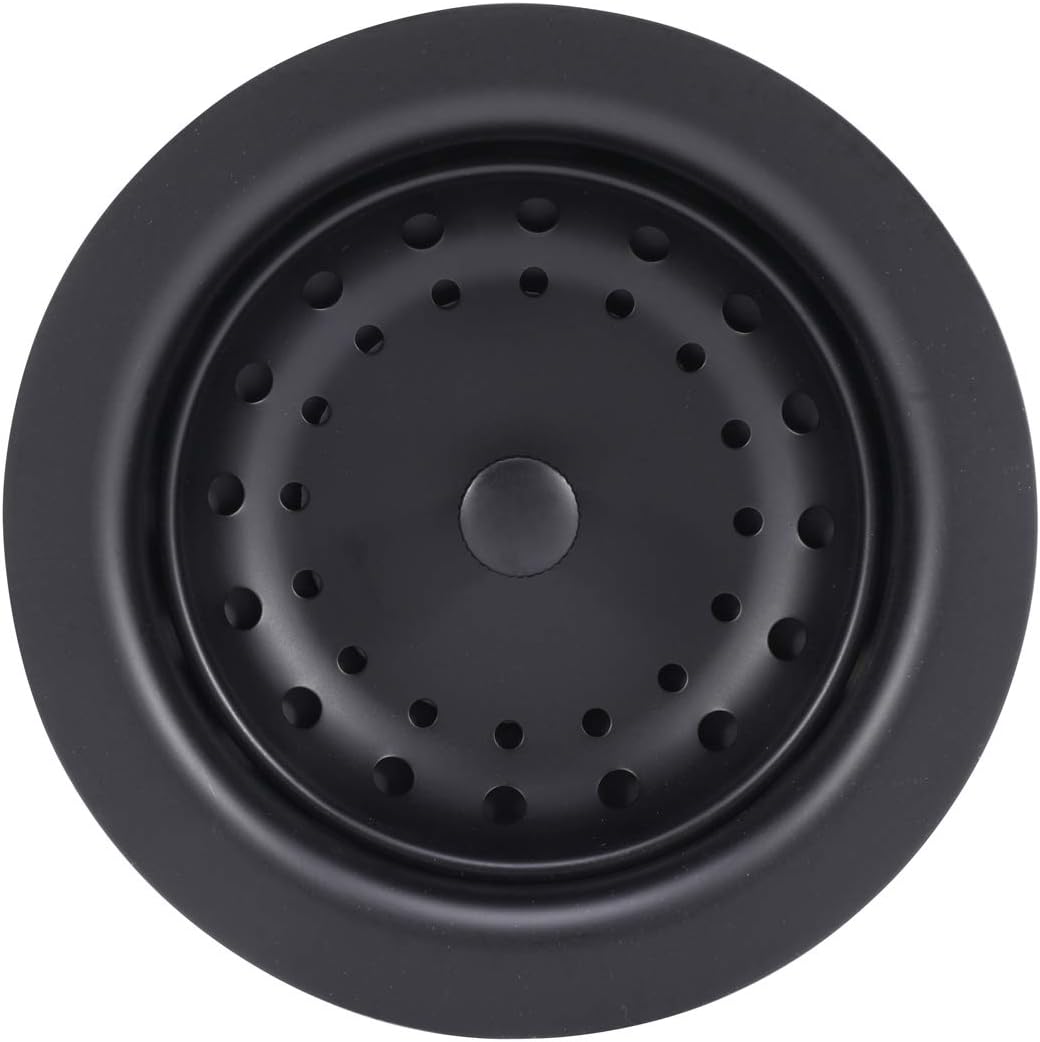 KONE 3-1/2 Inch Kitchen Sink Stainless Steel Basket Strainer Water Stopper with Drain Assembly, Black Finish Rustproof and Durable