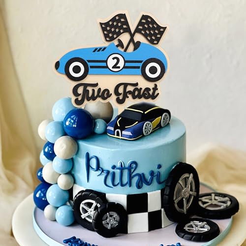 Wooden Two Fast Cake Topper