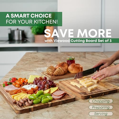 Acacia Wood Cutting Board Set of 3 for Kitchen (3 Count)