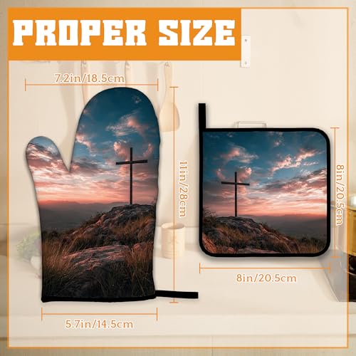 Cross Oven Mitts and Pot Holders Set (4 Count)