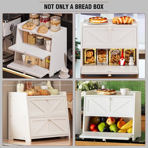 Vintage Double Layer Bread Box for Kitchen Counter Bamboo Bread Storage Container Large Capacity Bread Storage Bin