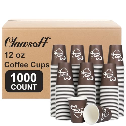 1000 Count 12 oz Paper Coffee Cups Disposable Hot Coffee Cup Brown